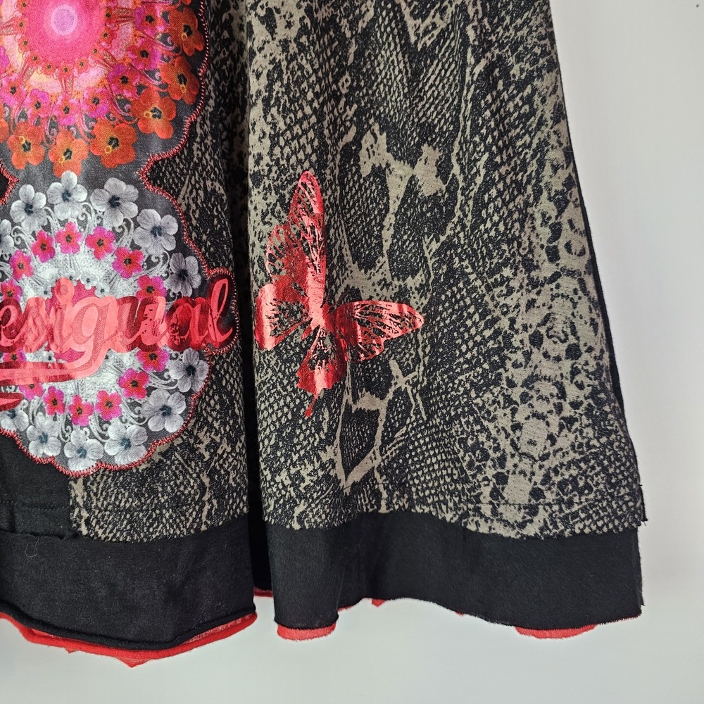 DESIGUAL Womens Y2K Black Red Patchwork A-Line Mini Skirt Small Boho Pull On - Picture 5 of 9